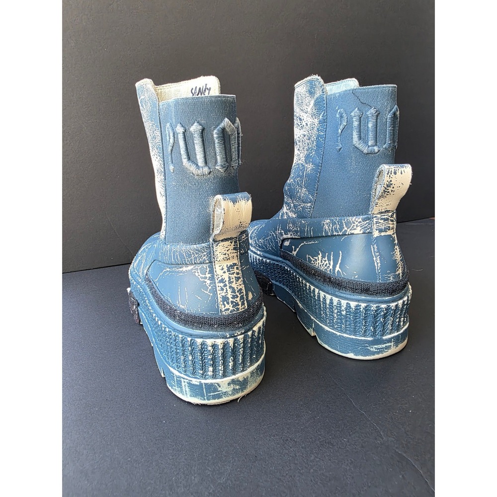 Fenty x Puma Rihanna Chelsea Leather Boots Chunky Customized Distressed Blue 9.5 - Picture 2 of 8